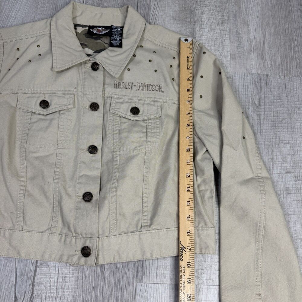 Harley Davidson Jacket Women’s Size XL Khaki Tan Studded Dazzle Cropped Biker J - Picture 6 of 13